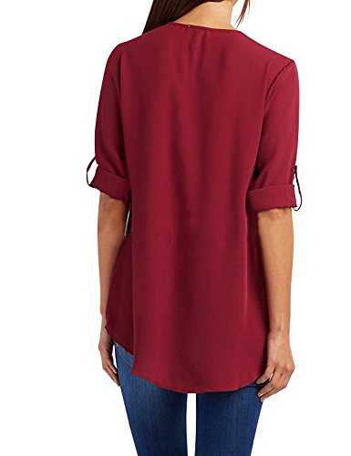 Tuopuda Mujer Blusas y Camisa Cuello V Camisetas Cremallera Gasa Blusas Sueltas Camisas de Manga Larga Ajustable Tops