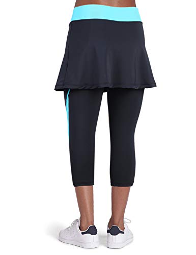 Turnhier Leggings de mujer para tenis y tenis con bolsillos, Capris Yoga Leggings con faldas para golf, color negro, 2XL
