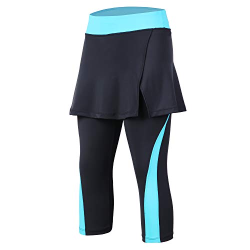 Turnhier Leggings de mujer para tenis y tenis con bolsillos, Capris Yoga Leggings con faldas para golf, color negro, 2XL