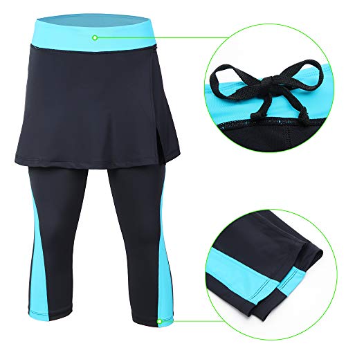 Turnhier Leggings de mujer para tenis y tenis con bolsillos, Capris Yoga Leggings con faldas para golf, color negro, 2XL