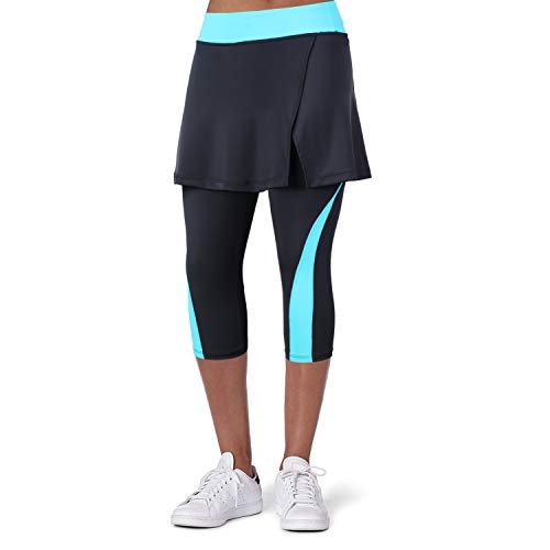 Turnhier Leggings de mujer para tenis y tenis con bolsillos, Capris Yoga Leggings con faldas para golf, color negro, 2XL