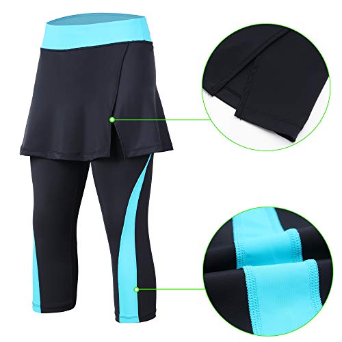 Turnhier Leggings de mujer para tenis y tenis con bolsillos, Capris Yoga Leggings con faldas para golf, color negro, 2XL