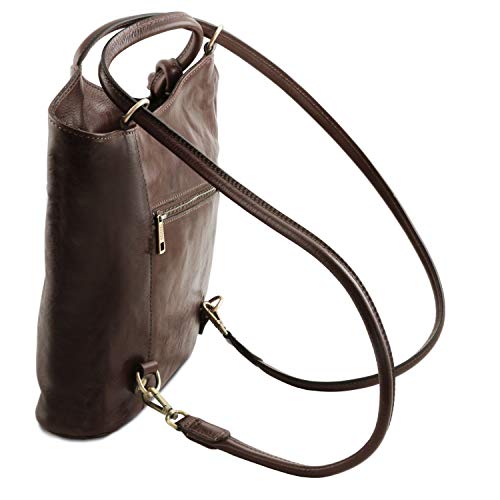 Tuscany Leather Patty Bolso de señora en Piel Convertible en Mochila Marrón Oscuro