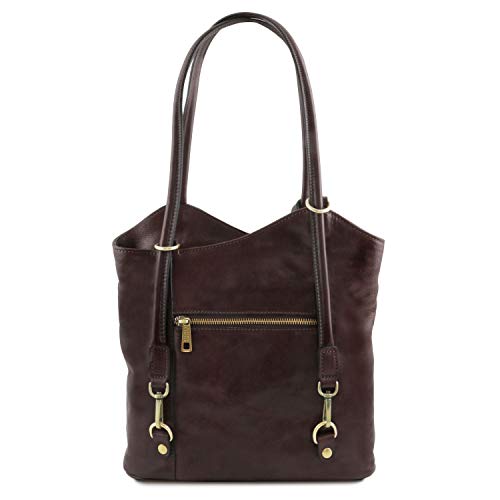 Tuscany Leather Patty Bolso de señora en Piel Convertible en Mochila Marrón Oscuro