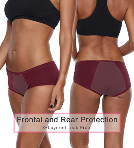 TUTUESTHER Braguitas menstruales para mujer, de algodón, absorbentes, Gris/vino/rojo marino., 42