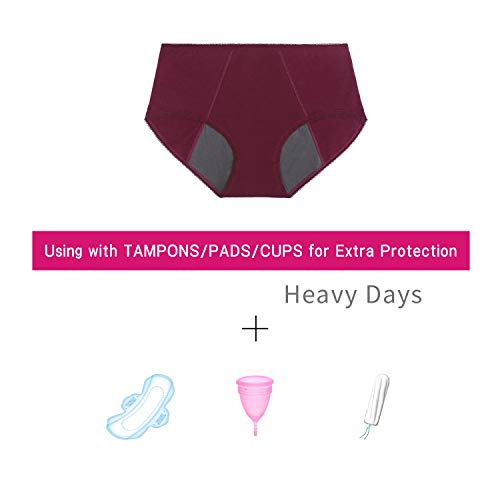 TUTUESTHER Braguitas menstruales para mujer, de algodón, absorbentes, Gris/vino/rojo marino., 42