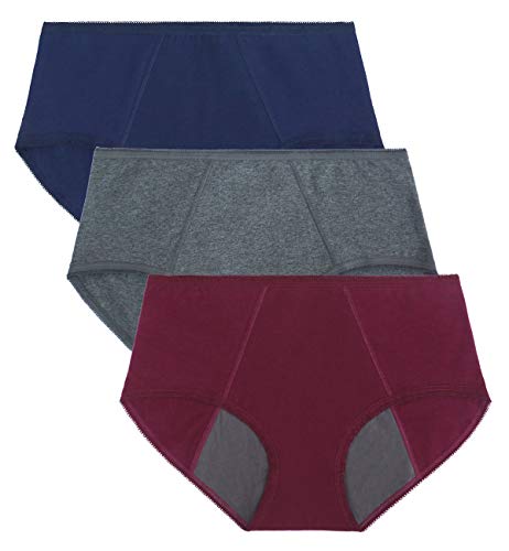 TUTUESTHER Braguitas menstruales para mujer, de algodón, absorbentes, Gris/vino/rojo marino., 42