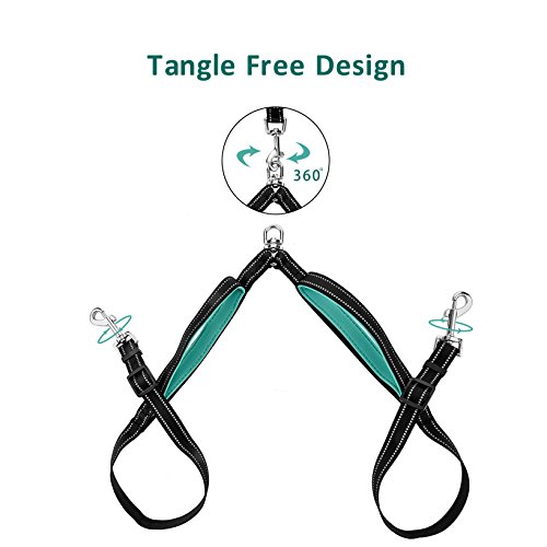 U-picks Plomo Doble para Perros, Separador de Correa Doble, Divisor sin enredos con manijas Acolchadas cómodas Caminar 2 Perros, Cables de Perro Reflectantes Ajustables para Perros medianos pequeños