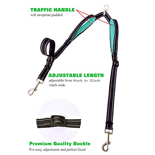 U-picks Plomo Doble para Perros, Separador de Correa Doble, Divisor sin enredos con manijas Acolchadas cómodas Caminar 2 Perros, Cables de Perro Reflectantes Ajustables para Perros medianos pequeños