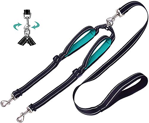 U-picks Plomo Doble para Perros, Separador de Correa Doble, Divisor sin enredos con manijas Acolchadas cómodas Caminar 2 Perros, Cables de Perro Reflectantes Ajustables para Perros medianos pequeños