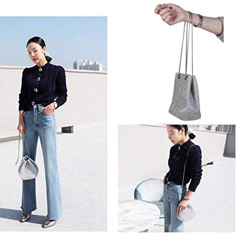 UBORSE Bolso de noche de lujo Bolso de hombro mujer Glitter Diamond Embrague Bolsos de hechos a mano Cadena de encogimiento para Boda/Fiesta/Baile-Plateado