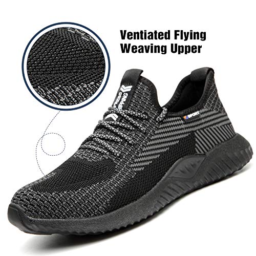 UCAYALI Zapatos de Seguridad con Punta de Acero para Hombre Zapatillas de Trabajo Puntera Reforzada Calzado de Protección Industria Construcción - Cómodos Ligeros y Antideslizantes(Negro, 43)