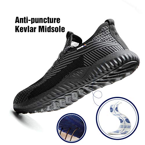 UCAYALI Zapatos de Seguridad con Punta de Acero para Hombre Zapatillas de Trabajo Puntera Reforzada Calzado de Protección Industria Construcción - Cómodos Ligeros y Antideslizantes(Negro, 43)