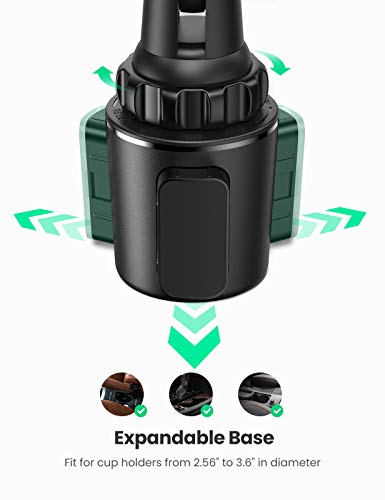 UGREEN Soporte Movil Coche Posavasos, Car Phone Holder Ajustable para Vaso, Soporte para Teléfono Móvil 360° Rotación Sujetavasos para Celular Compatible con iPhone 13 11, Galaxy S21, Xiaomi Redmi 10