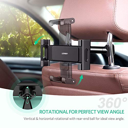 UGREEN Soporte Tablet Coche, Soporte Reposacabezas Movil Coche 360° Ajustable para 4.7-12.9" Pulgadas Tablet Móvil, Soporte Asiento Compatible con iPad Pro 2021, iPad Mini 6, iPhone 13, Galaxy Tab A