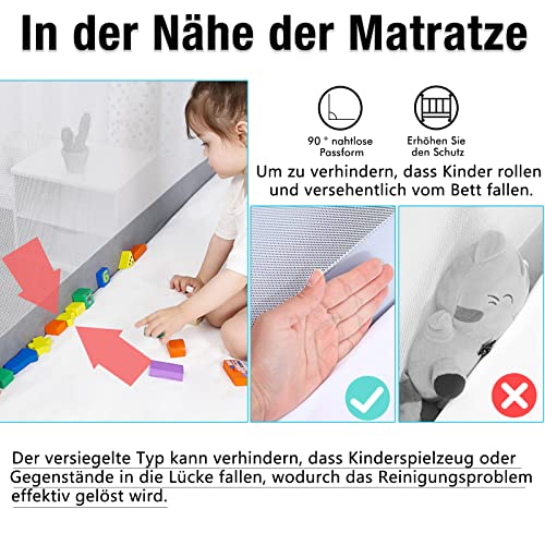 UISEBRT Barrera de cama para niños, 200 cm, protección contra caídas, altura ajustable, para cama familiar y cama infantil, color gris