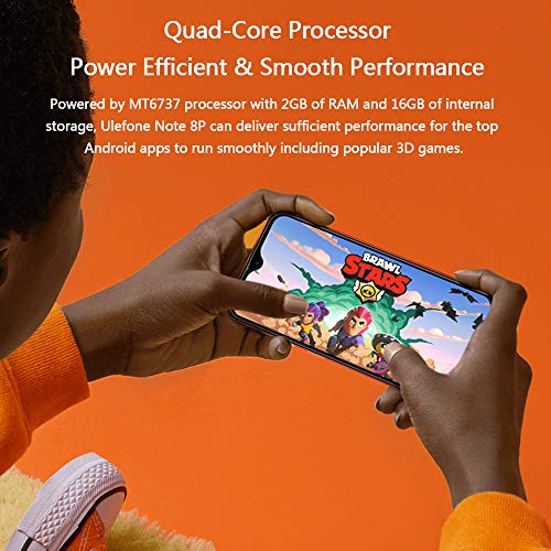 Ulefone Note 8P Android 10 4G Teléfono Móvil, 5.5 '' Waterdrop Pantalla Smartphone, Quad Core 2GB + 16GB, SIM Dual + SD (Ranura para 3 Tarjetas), Desbloqueo Facial, Cámara 8MP+2MP+5MP GPS Rojo