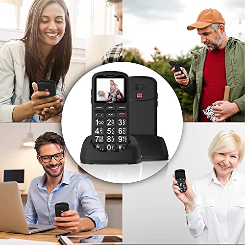 Uleway Teléfono Móvil para Personas Mayores Teclas Grandespara Mayores, con SOS Botón, 1.77 Pulgadas, con una Base de Carga, Fácil de Usar para Ancianos, Negro