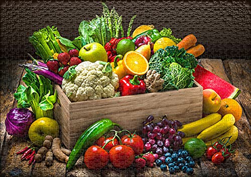 Ulmer Puzzleschmiede - Puzzle "Una rica cosecha": Puzzle de 1000 piezas - Motivo de cocina con una variedad de frutas y verduras - con grandes colores