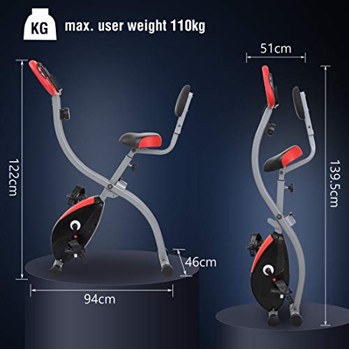 Ultrasport F-Bike 350B, aparato de gimnasia para un entrenamiento cardiovascular respetuoso con las articulaciones; bicicleta estática plegable con ocho niveles de resistencia