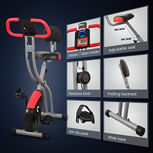 Ultrasport F-Bike 350B, aparato de gimnasia para un entrenamiento cardiovascular respetuoso con las articulaciones; bicicleta estática plegable con ocho niveles de resistencia