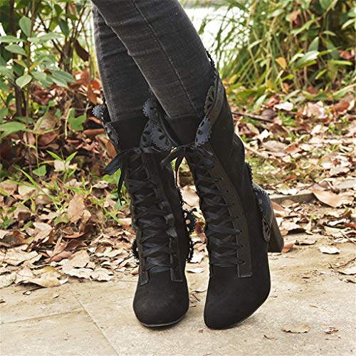 UMore Botas a Media Pierna de Punto de Encaje con Hebilla para Mujer,Botas Militares de Combate a Media Pierna con Cordones de Invierno,para Mujeres niñas