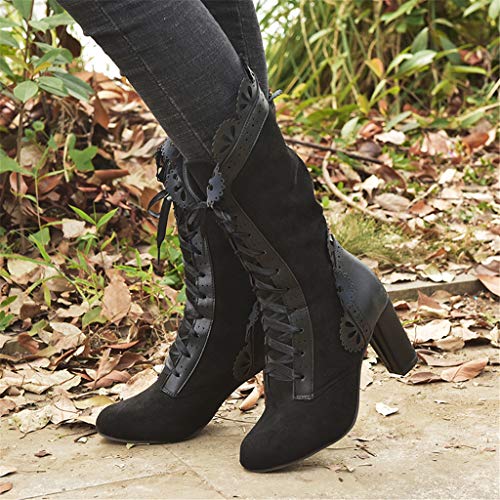 UMore Botas a Media Pierna de Punto de Encaje con Hebilla para Mujer,Botas Militares de Combate a Media Pierna con Cordones de Invierno,para Mujeres niñas