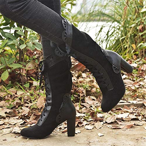 UMore Botas a Media Pierna de Punto de Encaje con Hebilla para Mujer,Botas Militares de Combate a Media Pierna con Cordones de Invierno,para Mujeres niñas