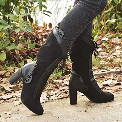 UMore Botas a Media Pierna de Punto de Encaje con Hebilla para Mujer,Botas Militares de Combate a Media Pierna con Cordones de Invierno,para Mujeres niñas