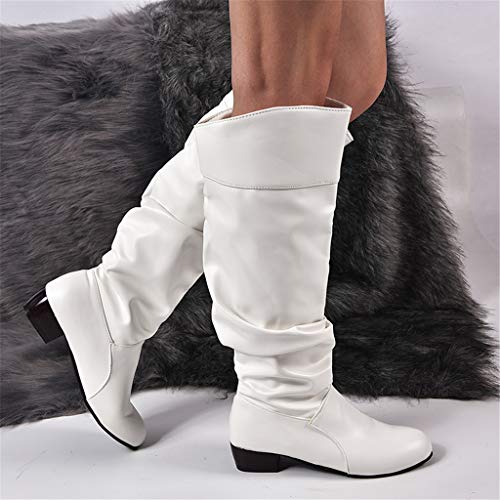 UMore Botas Altas Invierno Mujer, Botas de Nieve Caña Ancha Zapatos Mujer Cuña Planos Sintética Peluche Jinete Bajo Cómodos Peludas Calentitas 2021