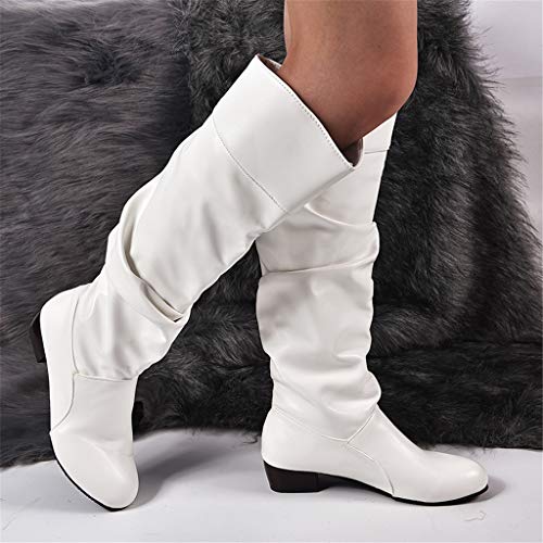 UMore Botas Altas Invierno Mujer, Botas de Nieve Caña Ancha Zapatos Mujer Cuña Planos Sintética Peluche Jinete Bajo Cómodos Peludas Calentitas 2021