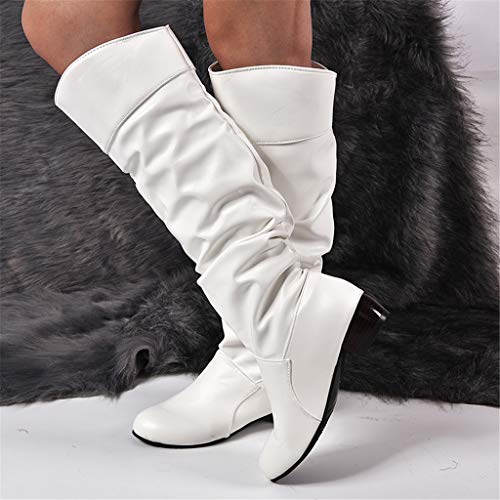 UMore Botas Altas Invierno Mujer, Botas de Nieve Caña Ancha Zapatos Mujer Cuña Planos Sintética Peluche Jinete Bajo Cómodos Peludas Calentitas 2021