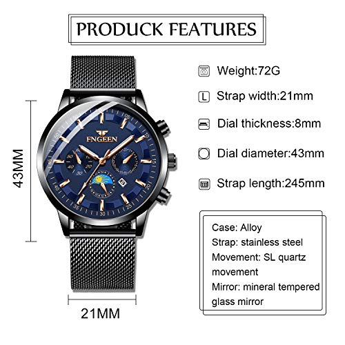 Unendlich U-Relojes para Hombre Impermeable Correa de Acero Inoxidable Analógico de Cuarzo Relojes de Pulsera Reloj de Negocios para Hombres Puntero Luminoso