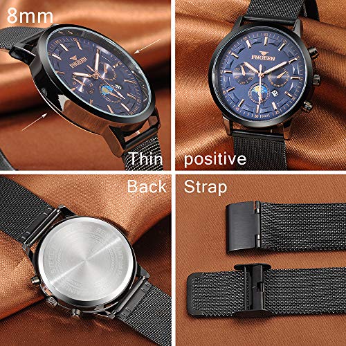Unendlich U-Relojes para Hombre Impermeable Correa de Acero Inoxidable Analógico de Cuarzo Relojes de Pulsera Reloj de Negocios para Hombres Puntero Luminoso