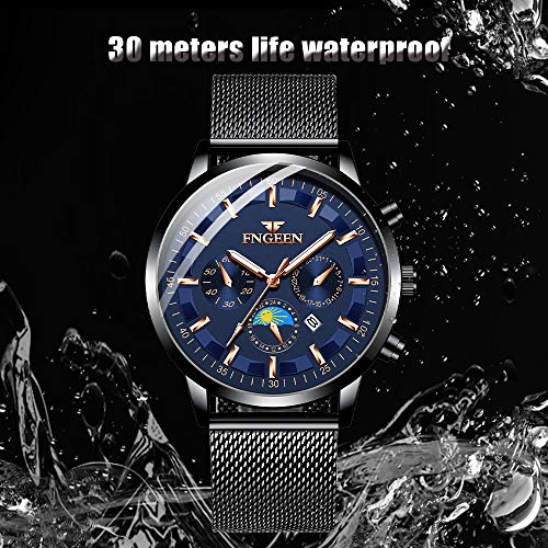 Unendlich U-Relojes para Hombre Impermeable Correa de Acero Inoxidable Analógico de Cuarzo Relojes de Pulsera Reloj de Negocios para Hombres Puntero Luminoso