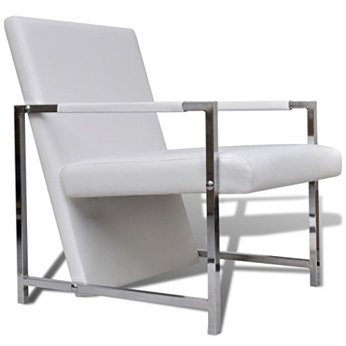 UnfadeMemory Sillón de Salón en Forma de Cubo,Sofá Individual,Silla de Relax,Decoración de Hogar Habitación o Oficina,Diseño Moderno,Patas Cromadas,Cuero Artificial,53x69x73cm (Blanco)