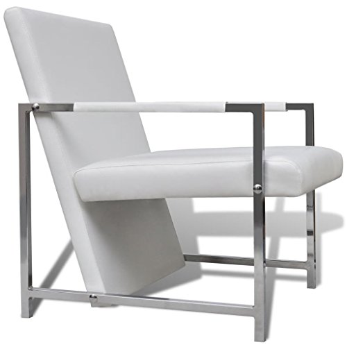 UnfadeMemory Sillón de Salón en Forma de Cubo,Sofá Individual,Silla de Relax,Decoración de Hogar Habitación o Oficina,Diseño Moderno,Patas Cromadas,Cuero Artificial,53x69x73cm (Blanco)