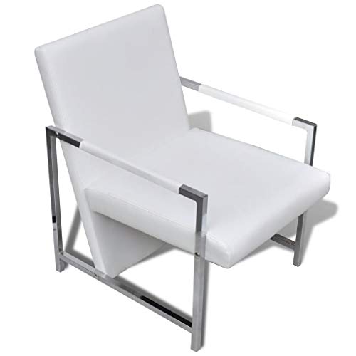 UnfadeMemory Sillón de Salón en Forma de Cubo,Sofá Individual,Silla de Relax,Decoración de Hogar Habitación o Oficina,Diseño Moderno,Patas Cromadas,Cuero Artificial,53x69x73cm (Blanco)