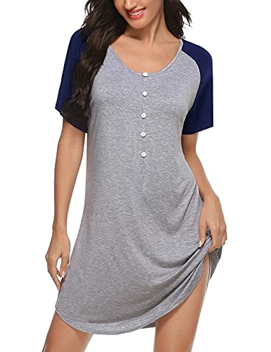 Uniexcosm Camison Embarazada, Camisón Maternidad Lactancia Algodon Camison Premamá Corta Camisón Lactancia Mangas Raglán con Botones Camisón con Cuello en V para Hospital Hogar Grigio M
