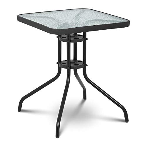 Uniprodo Mesa De Jardín Terraza Balcón Uni_Table_02 (Altura: 70 cm, 60x60 cm, Lámina de Vidrio Templado, Color Negro)