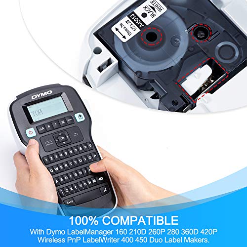 Unistar – Cinta de Etiquetas Compatible para Usar en Lugar de Dymo D1 45013 S0720530 Cinta 12mm x 7m Negro en Blanco Cartucho 45013, para DYMO LabelManager 160 210D 260P 280, 5-Pack