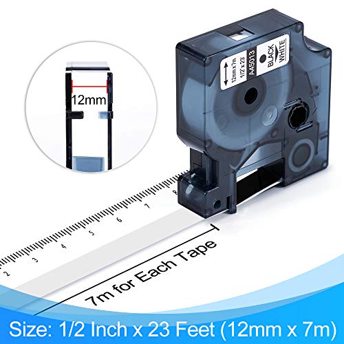 Unistar – Cinta de Etiquetas Compatible para Usar en Lugar de Dymo D1 45013 S0720530 Cinta 12mm x 7m Negro en Blanco Cartucho 45013, para DYMO LabelManager 160 210D 260P 280, 5-Pack