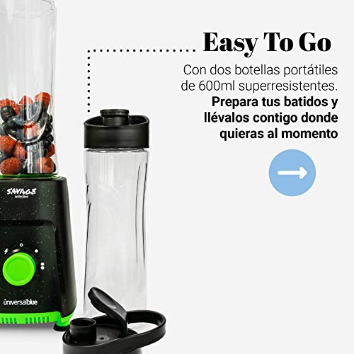 UNIVERSAL BLUE Batidora de Vaso Individual | 300W Portátil con 2 Botellas de Tritán | Sin BPA | Licuadora Smoothies, Frutas y Verduras
