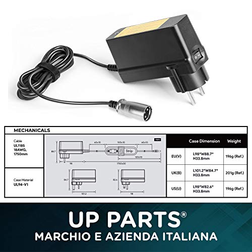 Up Parts® - Fuente de alimentación para bicicleta eléctrica de 36 W, 24 V, 1,5 A, conector de 3 pines, para rascal 140 F, Rascal 140T, Rascal EM115, con botón de encendido