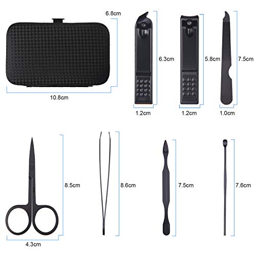 URAQT Juego de Manicura, Set de 7 Piezas Profesional Cortaúñas, Acero Inoxidable Grooming Kit para Manicura y Pedicura Limpiador Cutícula con Caja