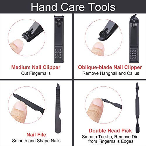 URAQT Juego de Manicura, Set de 7 Piezas Profesional Cortaúñas, Acero Inoxidable Grooming Kit para Manicura y Pedicura Limpiador Cutícula con Caja