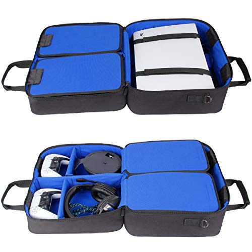 USA GEAR PS5 Case - Funda De Consola Compatible con Playstation 5 Y PS5 Edición Digital con Interior Personalizable para Controlador De Playstation, Juegos, Auriculares Gaming Y Accesorios (Azul)