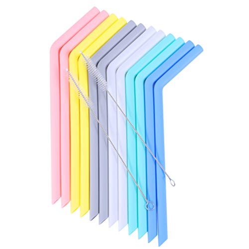 Usetcc Pajitas de Silicona Reutilizables 12PCS, Regular Pajas con 2 Cepillos de Limpieza sin BPA para Yogur Batidos Jugo Café Cóctel Niños Adultos
