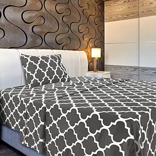 Utopia Bedding - Juego Sábanas de Cama Estampadas - Microfibra Cepillada - Sábanas y 1 Funda de Almohada - (Cama 90, Gris)