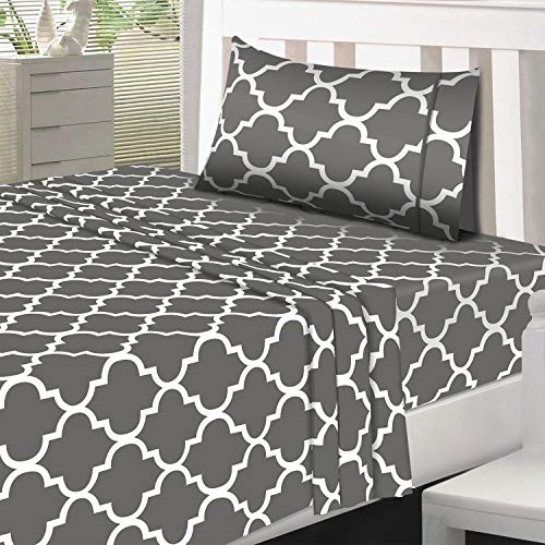 Utopia Bedding - Juego Sábanas de Cama Estampadas - Microfibra Cepillada - Sábanas y 1 Funda de Almohada - (Cama 90, Gris)